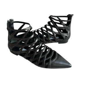 Prada Black Strappy Flats Cut Out Booties Women’s